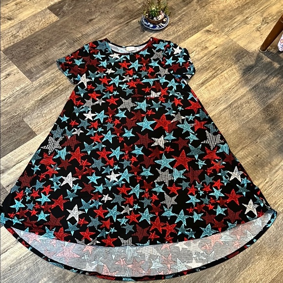 LuLaRoe Red and Blue High Low A-Line Dress with stars - Picture 1 of 9